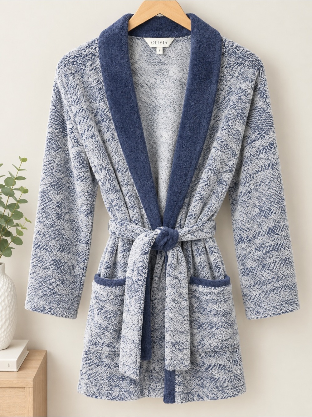 Ulta Beauty Plush Shawl Collar Robe in Heathered Gray and Navy
